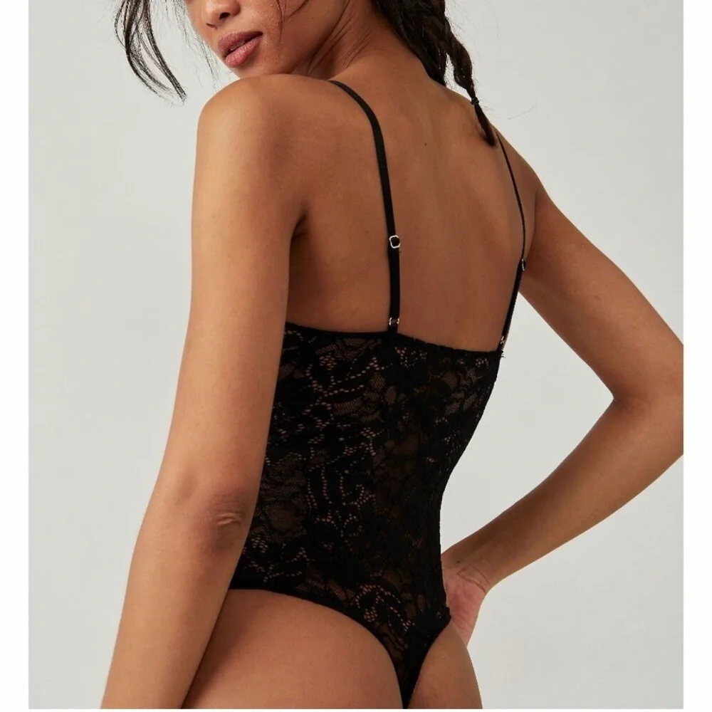 Free People Lace Night Rhythm Bodysuit in Black